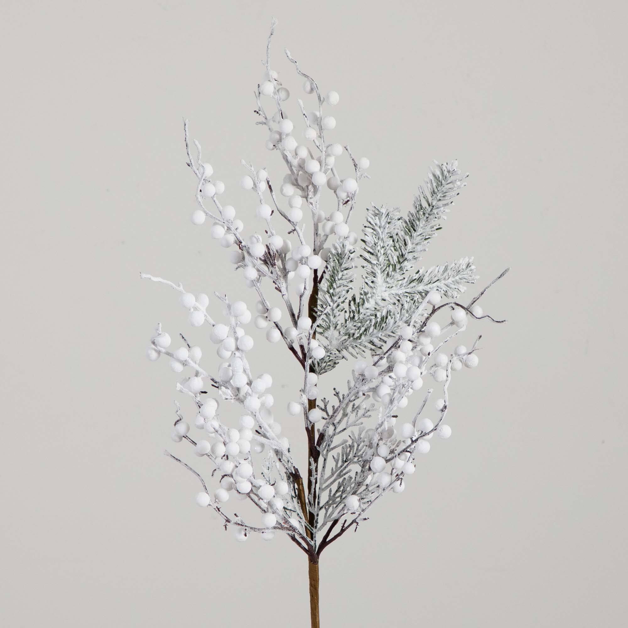 30" Flocked White Berry Stems, 3ct.